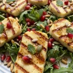 Grilled Halloumi Salad with Pomegranate and Arugula