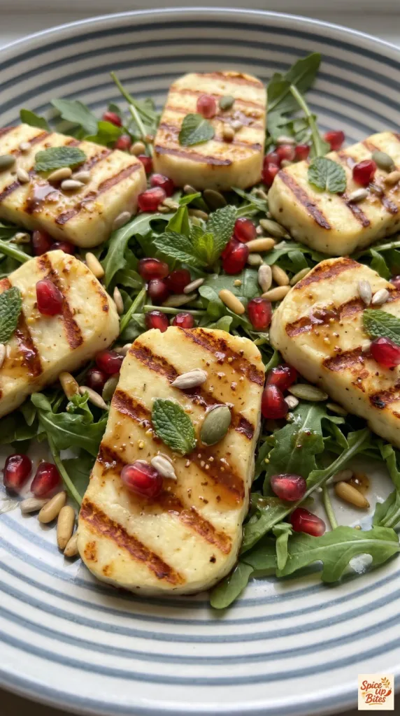Grilled Halloumi Salad with Pomegranate and Arugula