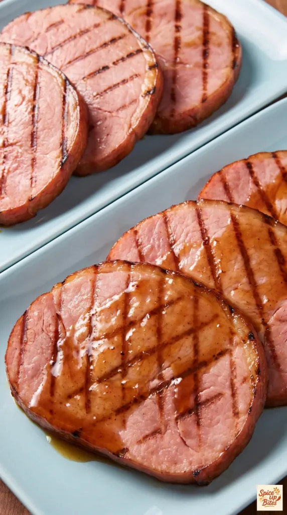 Grilled Honey Bourbon Glazed Ham Steaks