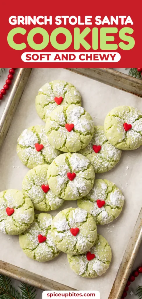 Soft Grinch Stole Santa Cookies With Snowy Crinkle Tops