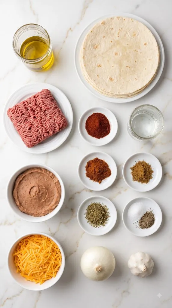 Ingredients for High Protein Beef and Bean Burritos