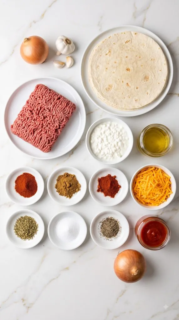 Ingredients for High Protein Beef and Cheese Burritos