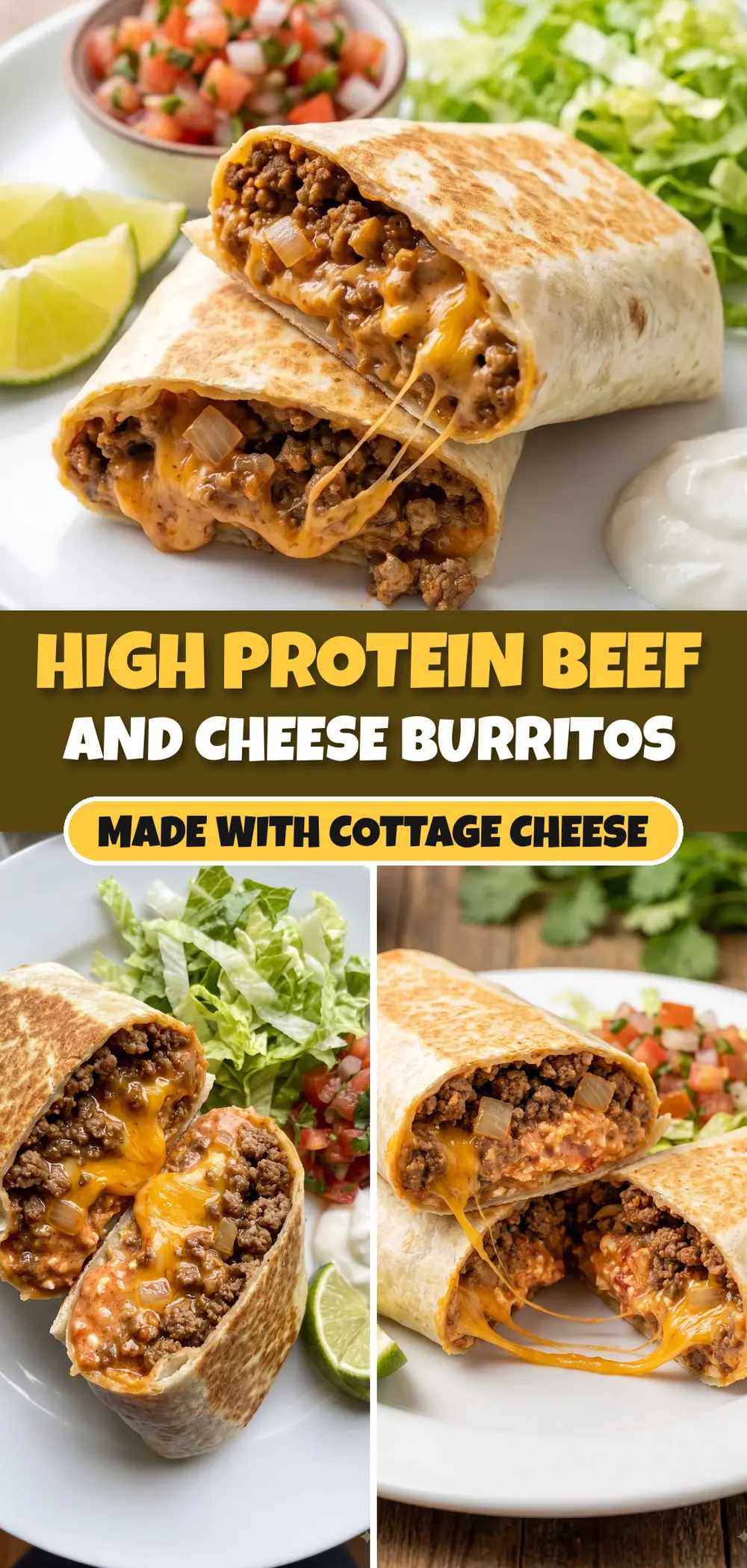 High Protein Beef and Cheese Burritos Made Creamy with Cottage Cheese