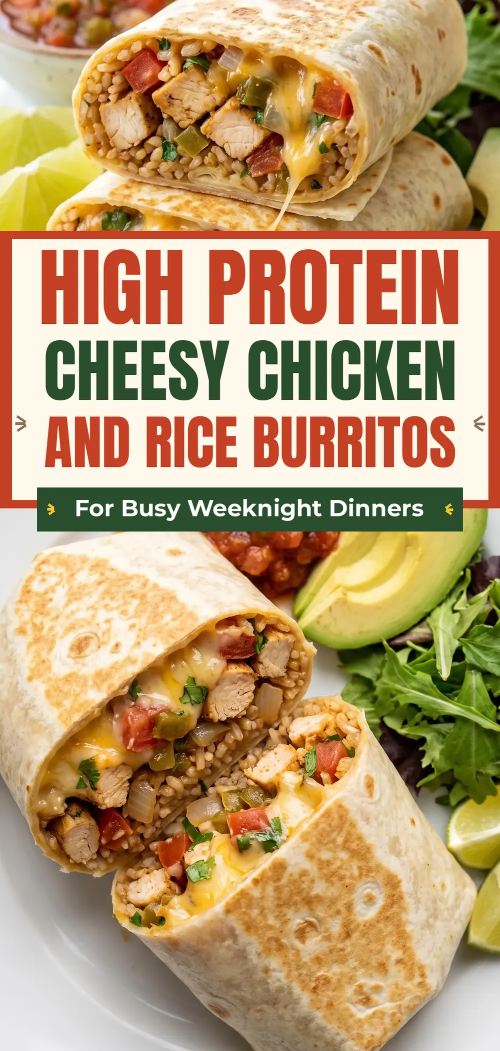 High Protein Cheesy Chicken and Rice Burritos for Easy Weeknight Dinners