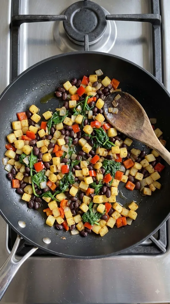 Step 4: Add the Potatoes, Spinach, and Beans