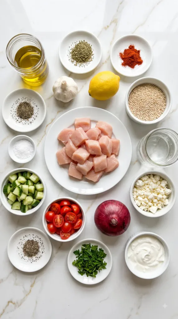 Ingredients for High Protein Mediterranean Chicken Bowl