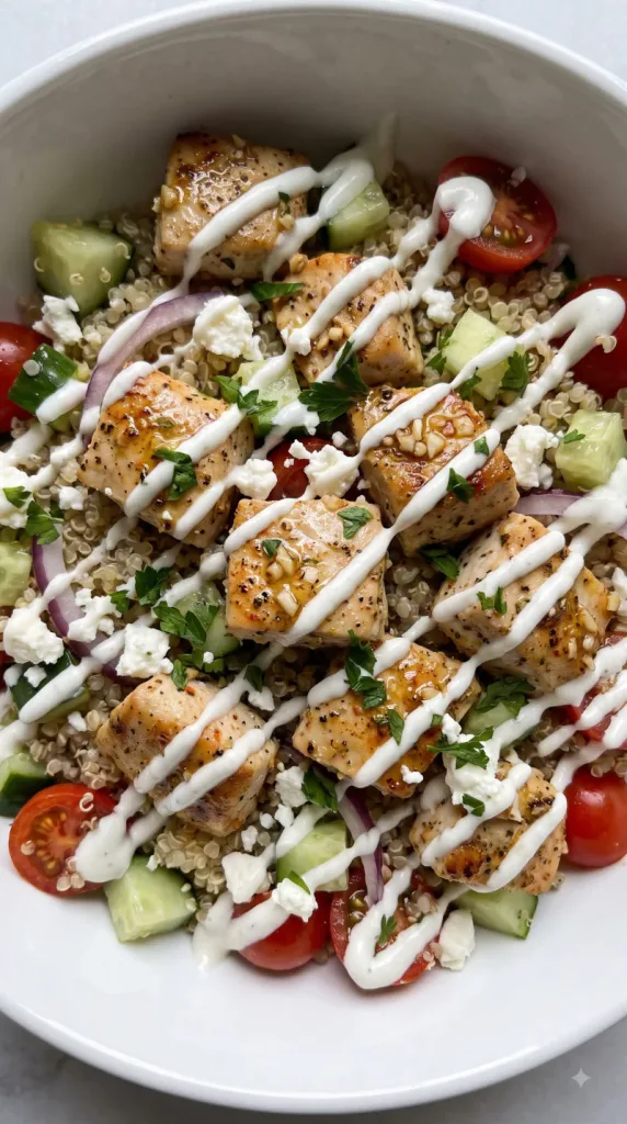 Why this High Protein Mediterranean Chicken Bowl works