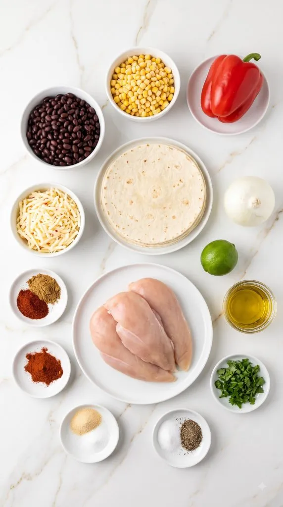 Ingredients for High Protein Southwest Chicken Burritos