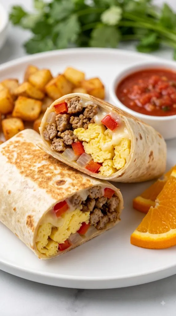 High Protein Turkey Sausage Breakfast Burritos
