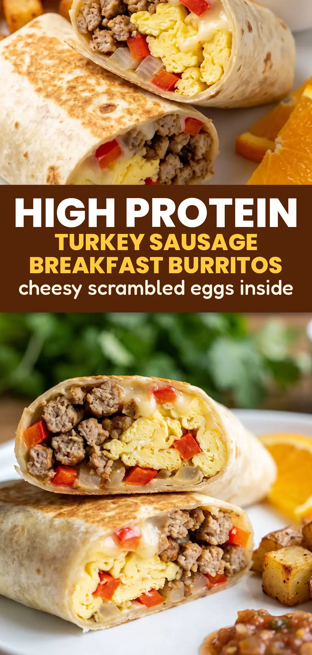 Cheesy Scrambled Egg High Protein Turkey Sausage Breakfast Burritos