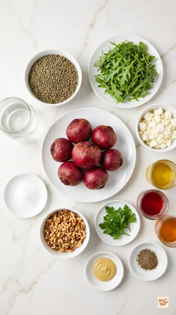 Ingredients for Lentil and Roasted Beet Salad with Goat Cheese