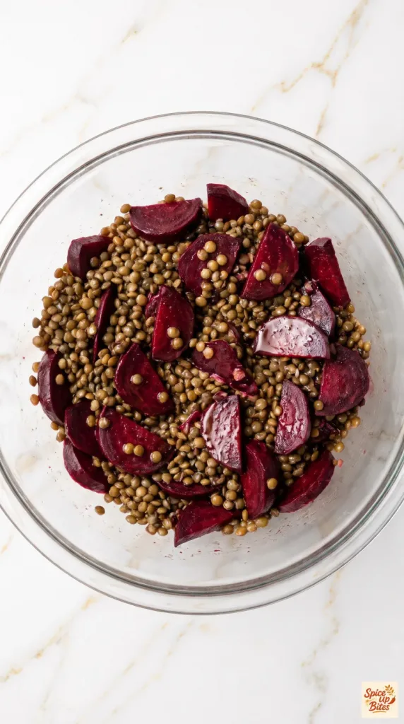 Step 5: Dress the Lentils and Beets