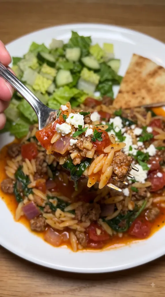 Mediterranean Ground Beef and Orzo