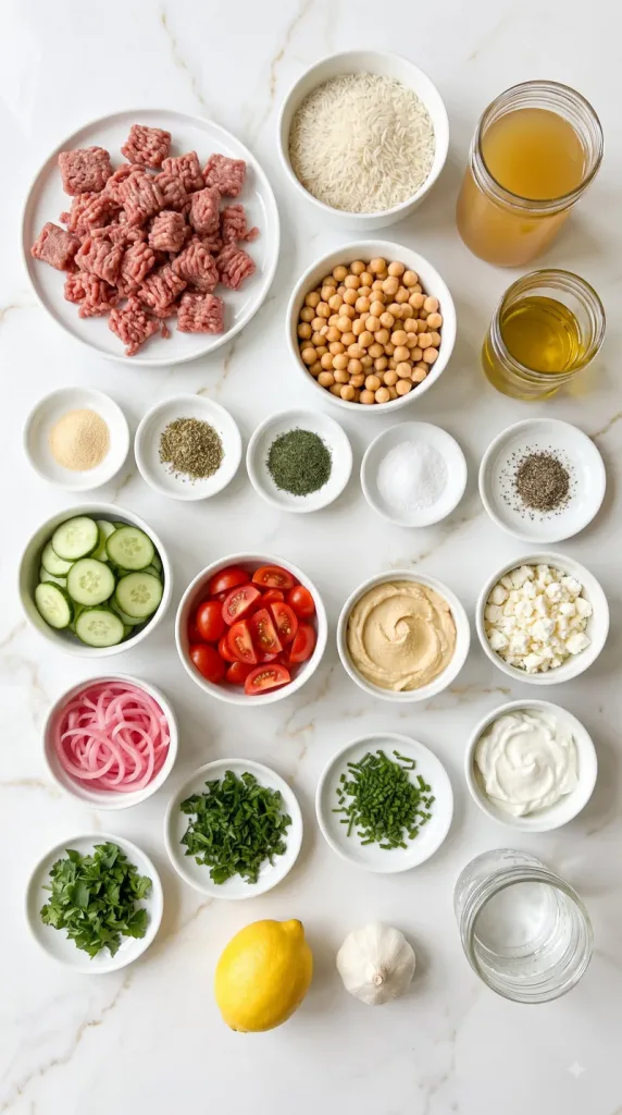 Ingredients for Mediterranean Ground Beef Bowls