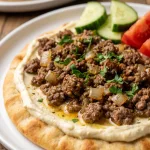 Mediterranean Ground Beef Flatbread with Lemon Honey Feta Cream