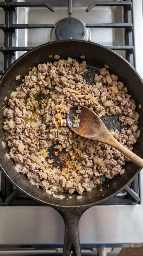 Step 2: Soften the Onion and Brown the Beef
