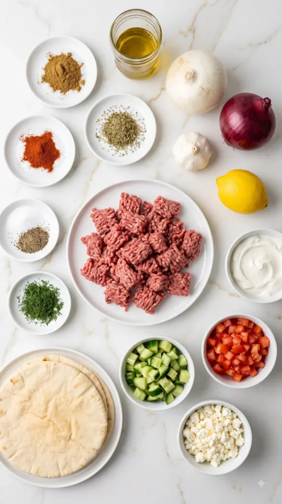 Ingredients for Mediterranean Ground Beef Pita Wraps