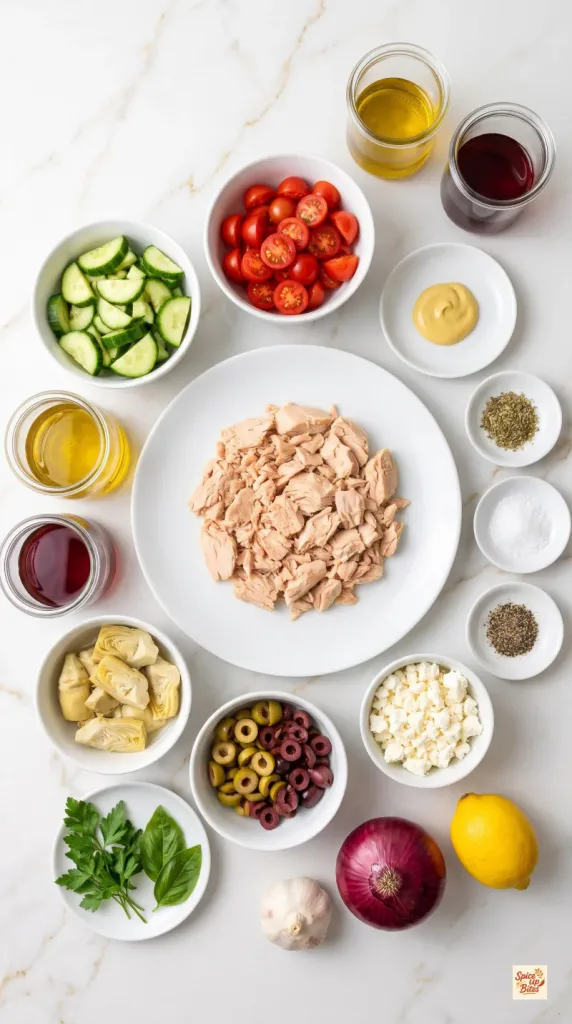 Ingredients for Mediterranean Tuna Salad No Mayo