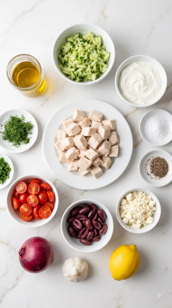 Ingredients for Mediterranean Tzatziki Chicken Salad