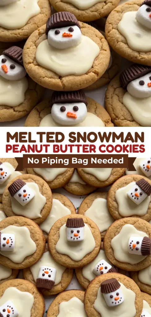 Melted Snowman Peanut Butter Cookies with No Piping Bag Needed