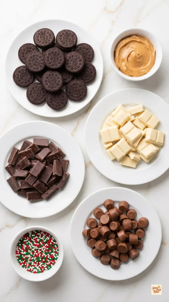 Ingredients for Peanut Butter Oreo Ornament Cookies