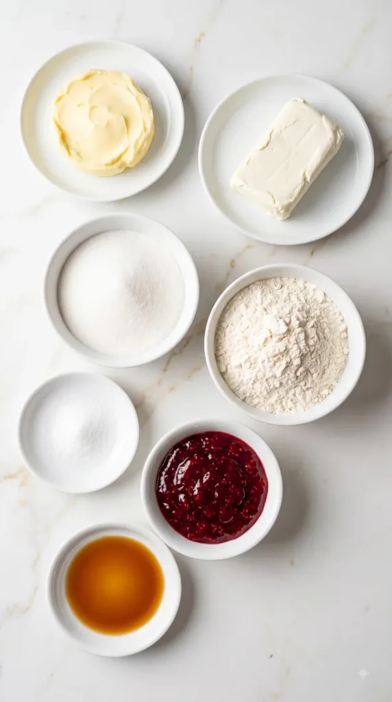 Ingredients for Raspberry Cheesecake Thumbprint Cookies