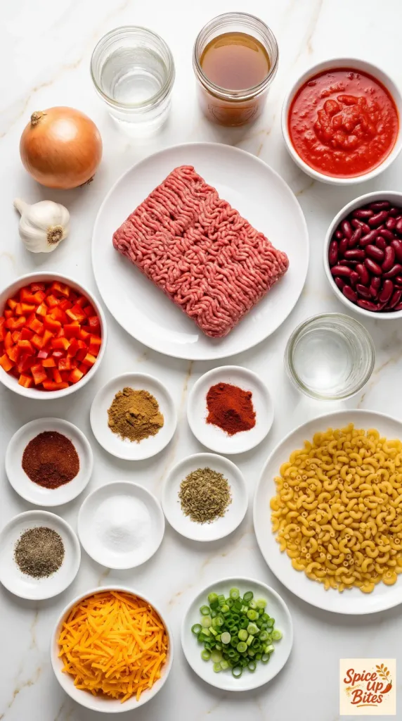 Ingredients for Slow Cooker Cheddar Chili Mac