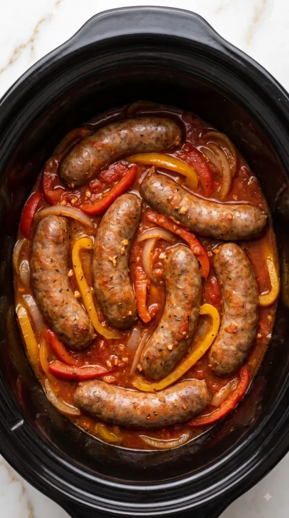 Slow Cooker Italian Sausage, Peppers and Onions
