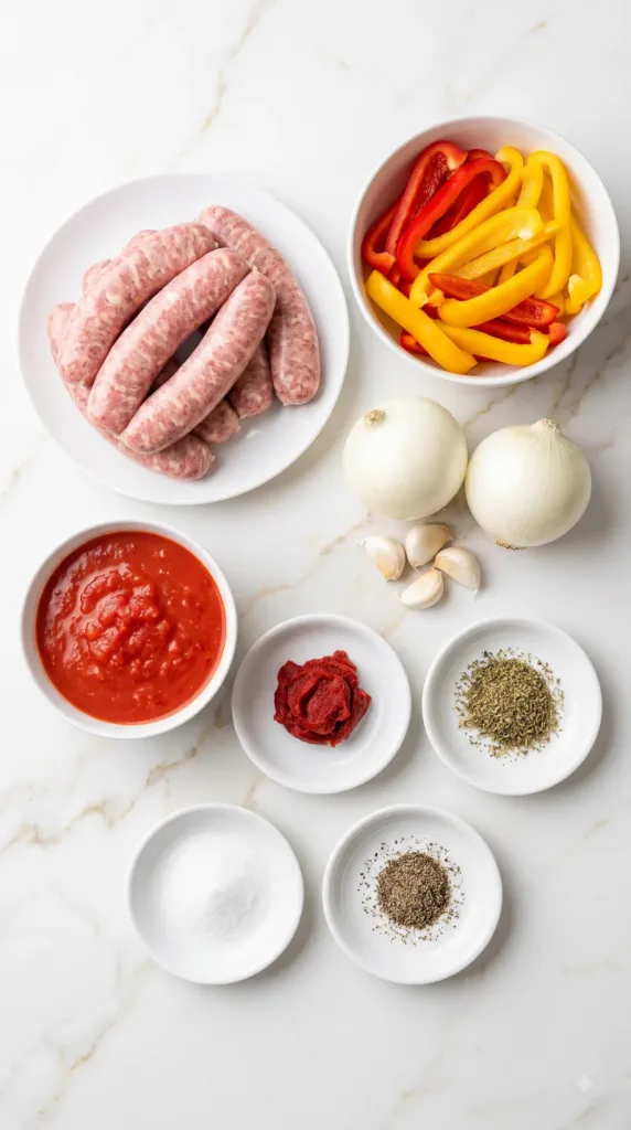 Ingredients for Slow Cooker Italian Sausage, Peppers and Onions