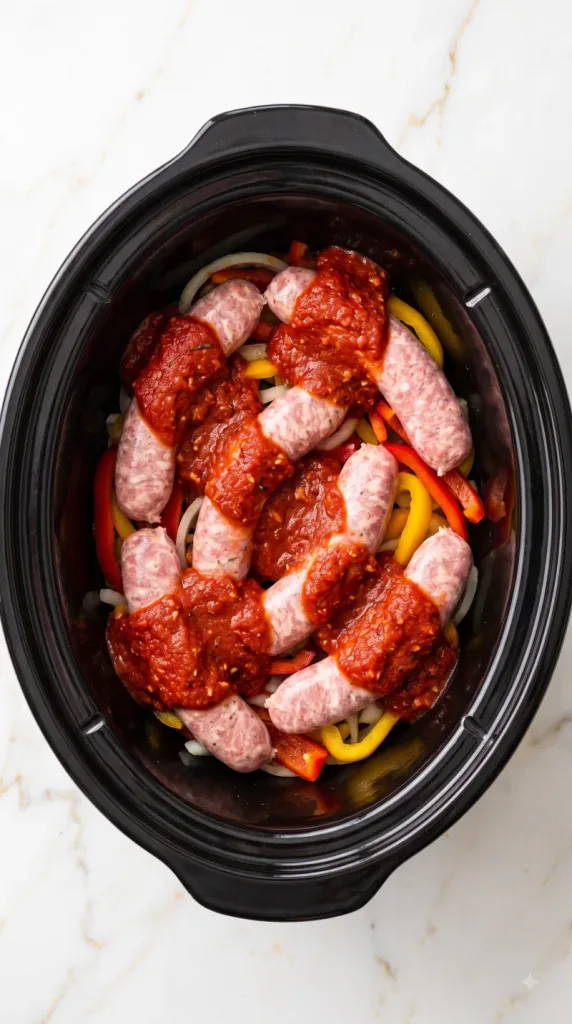 Step 3: Layer the Sausage and Sauce