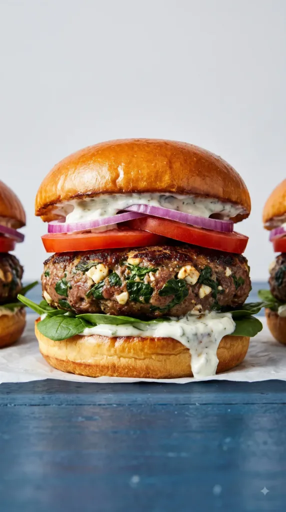 Spinach Feta Greek Burgers
