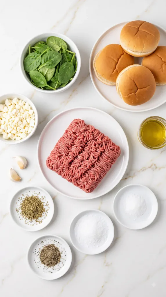 Ingredients for Spinach Feta Greek Burgers