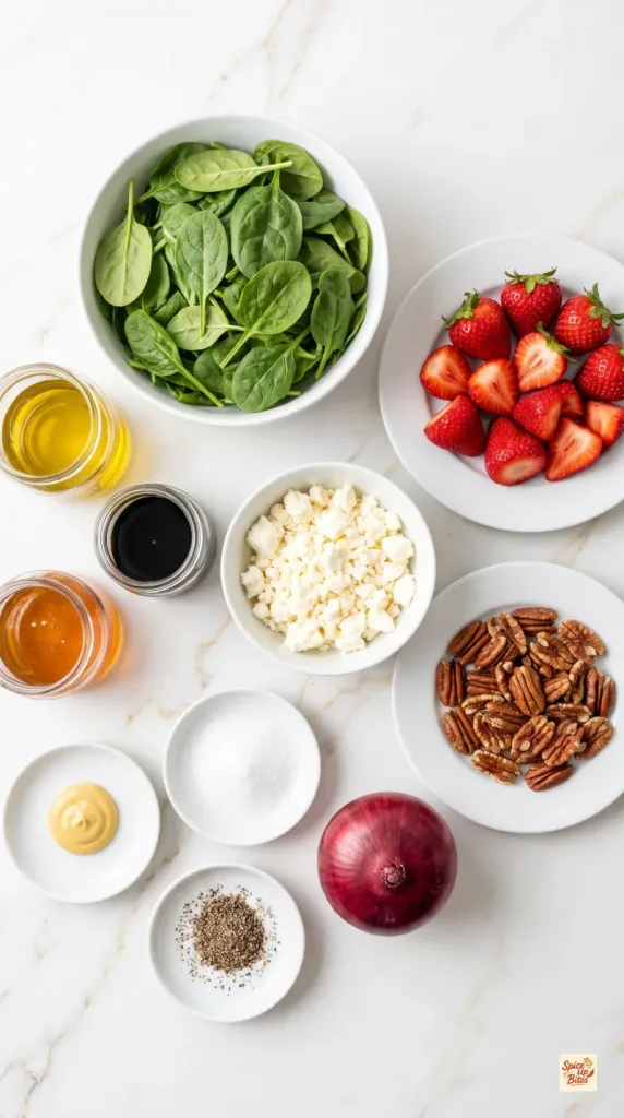Ingredients for Strawberry Feta Spinach Salad