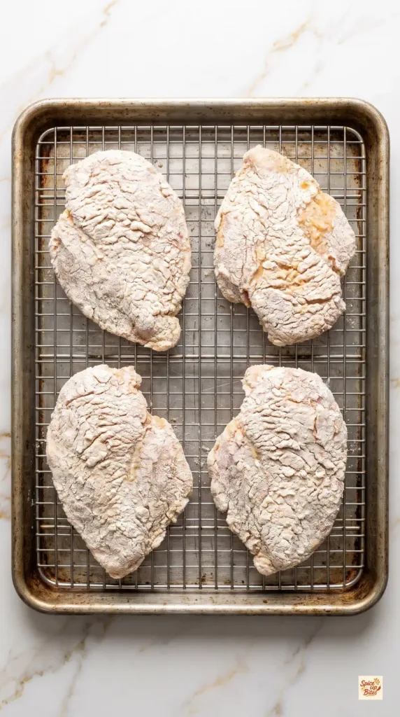 Step 3: Dredge and Rest the Chicken